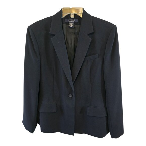 JONES WEAR ESSENTIALS DARK NAVY BLUE BLAZER SIZE 14 ONE BUTTON CLASSIC CAREER - Picture 1 of 7